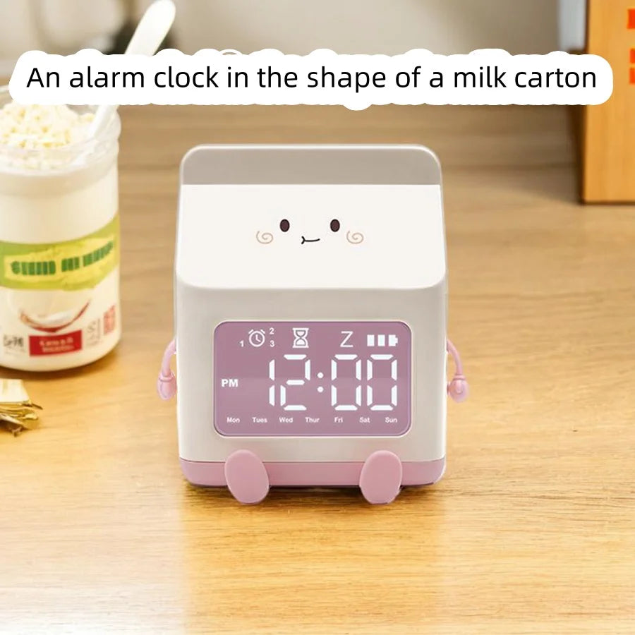 1pc new multi-functional LED milk carton alarm clock can display the time/date with voice control mode