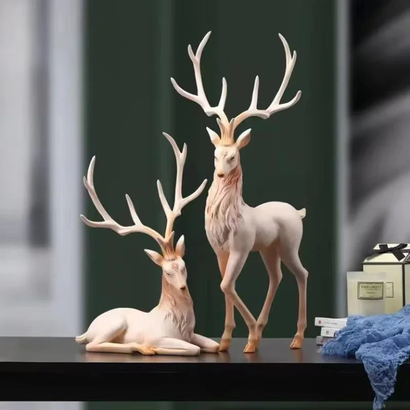 35cm High End Deer Statue Reindeer Figurines Resin ELK Sculpture For Living Room Luxury Home Decoration Nordic Tabletop