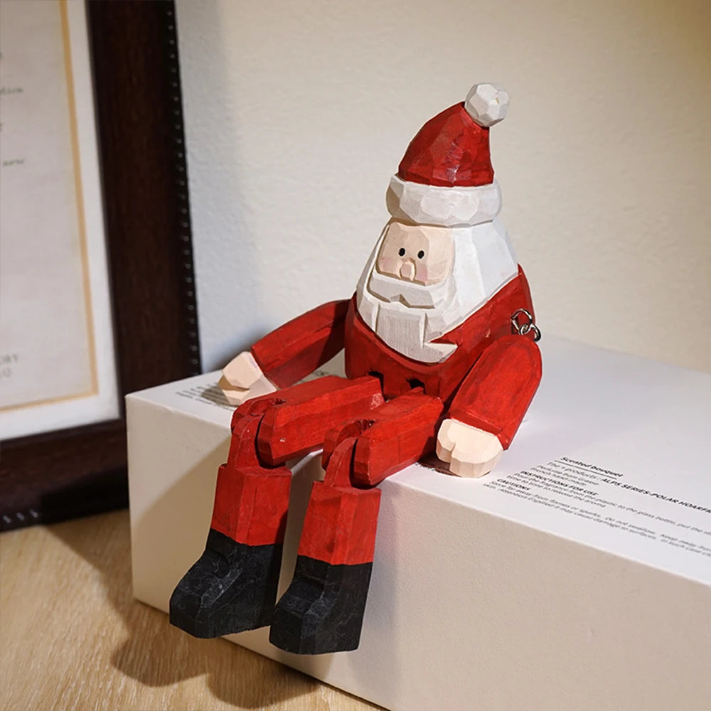 Christmas Decorations Snowman Santa Claus Handcrafted wood carving Home decorations desk accessories decor Handmade