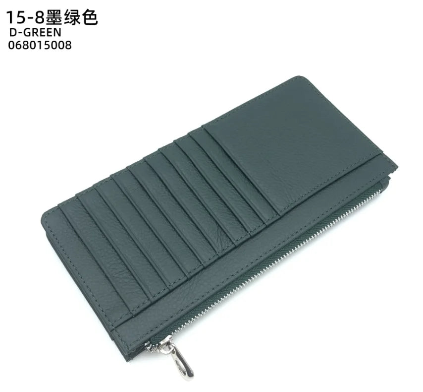 Large Capacity Long Zipper Card Holder Custom Letters Genuine Leather Men Credit Card Wallet Business Women Phone