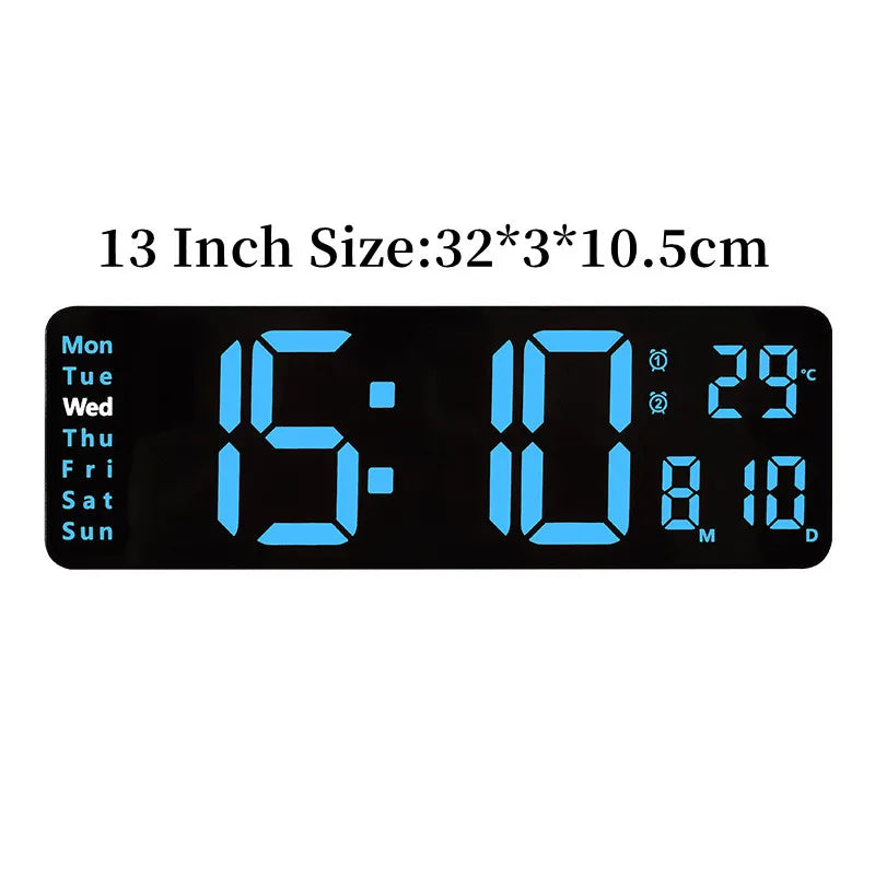Large Digital Wall Clock Temp Date Week Display Remote Control Power Off Memory Table Clock Wall-mounted Dual Alarms