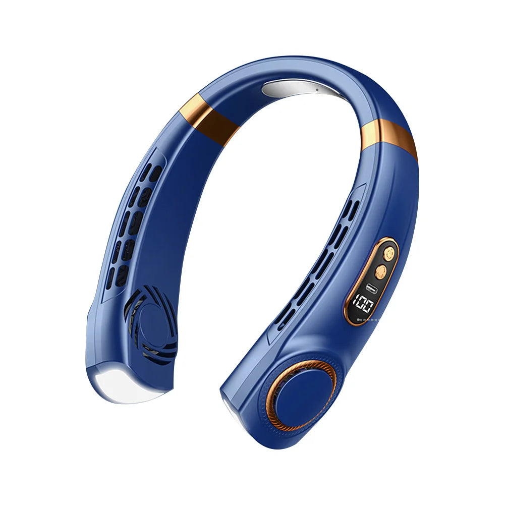 Mute USB Personal Fan LED Digital Display 5 Speeds Rechargeable Bladeless Portable Neck Fan for Home School Office