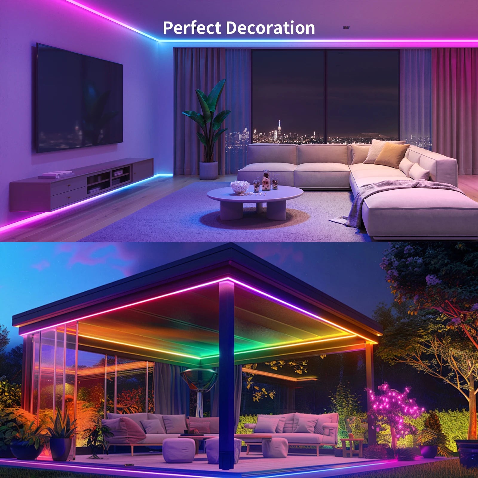 LED Strip Lights COB RGBIC 24V 6M/12M RGB LED Lights for Bedroom with RF Remote Smart Bluetooth APP Music Sync Strip