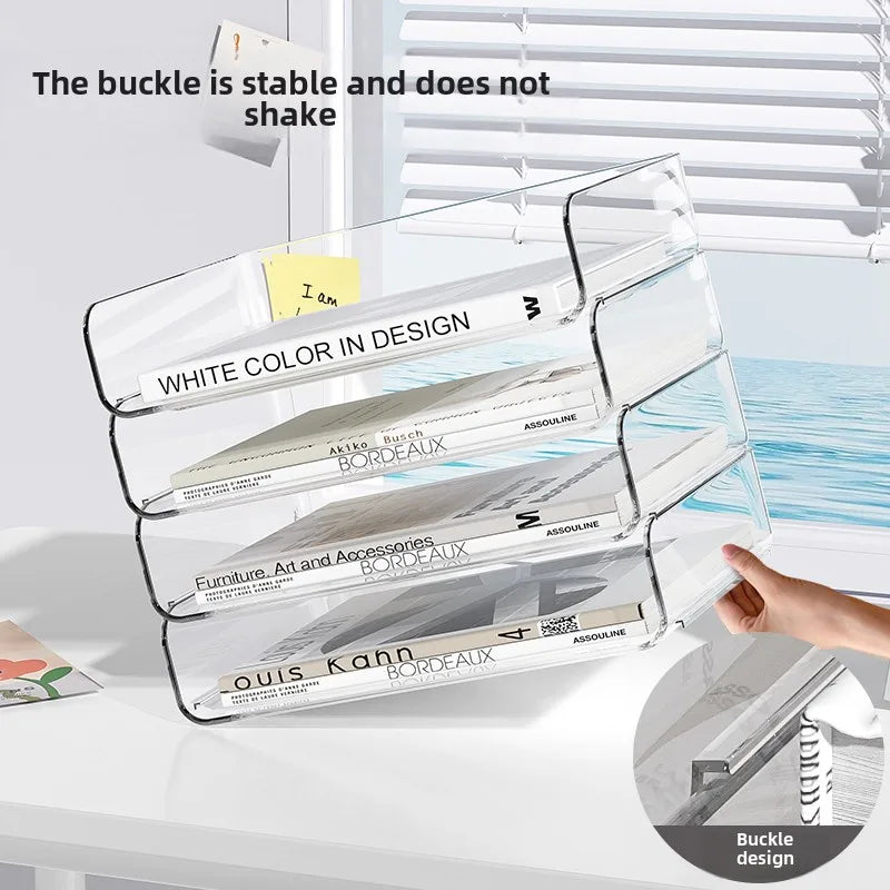 Desk Organizer with 2 Vertical File Holder 4 Tier Stackable Paper Letter Tray File Organizer with Pen Holder,Desk