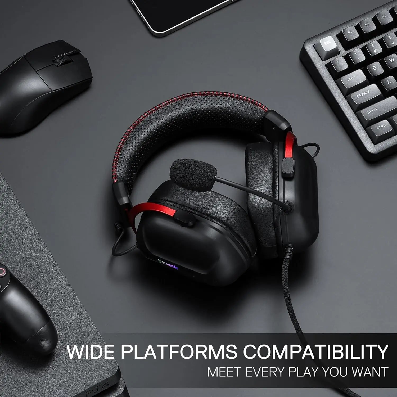 Redragon H312 Wired Gaming Headset 7.1 Surround Sound 50 mm Drivers Noise-canceling Microphone Over-Ear Headphones