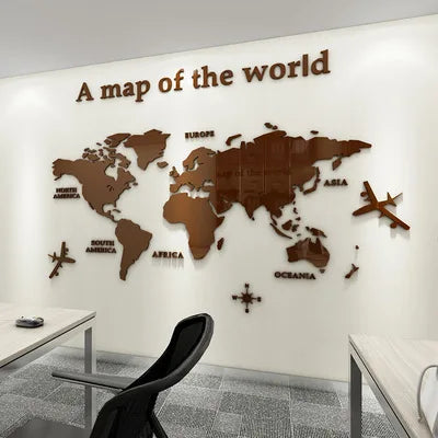 World Map Mirror Wall stickers for Living Room decoration Classroom Self adhesive Wall posters Office Decoration Home