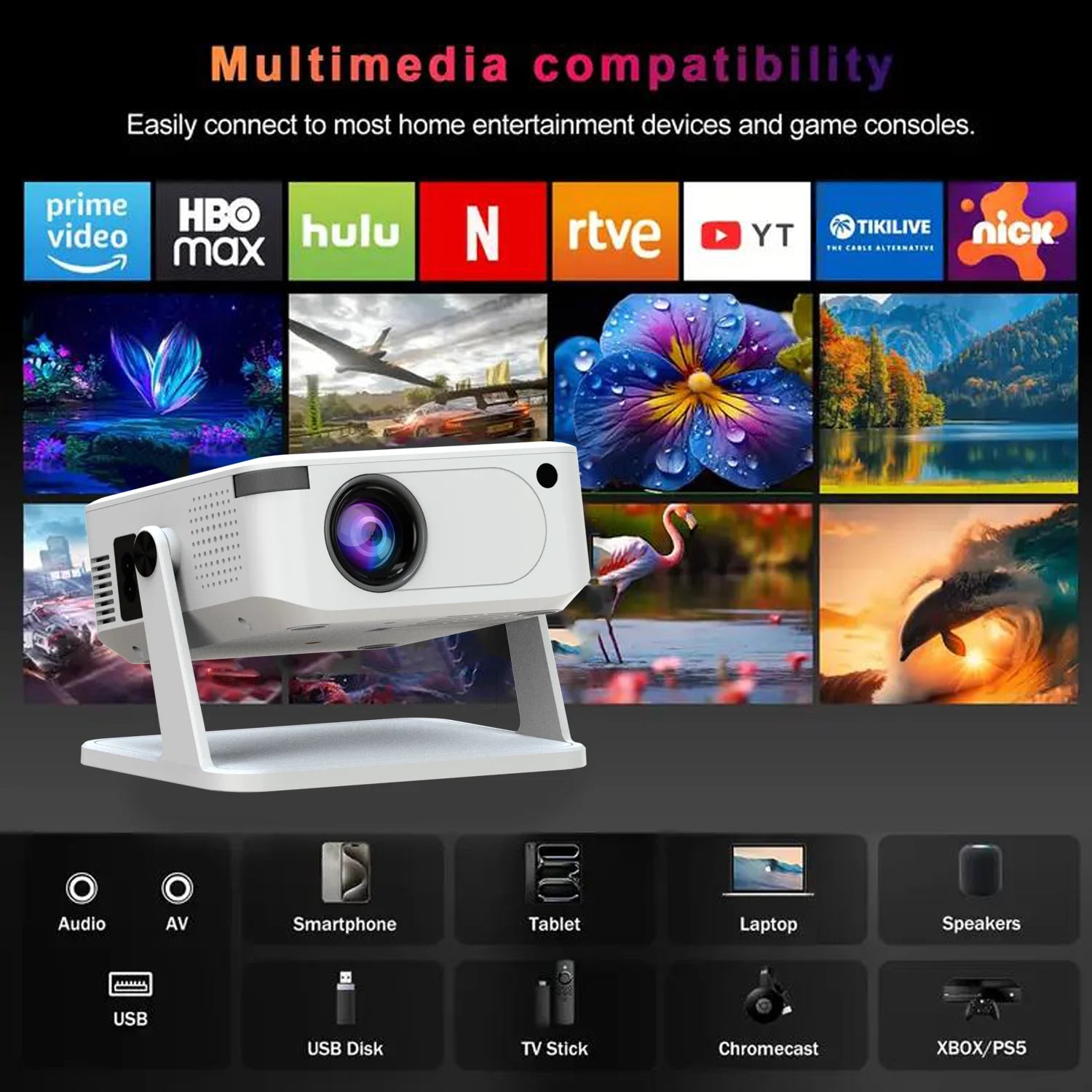 Digital Projector Android With Holder HD Video Smart Projector Outdoor with HDMI USB Wireless Connection for Home