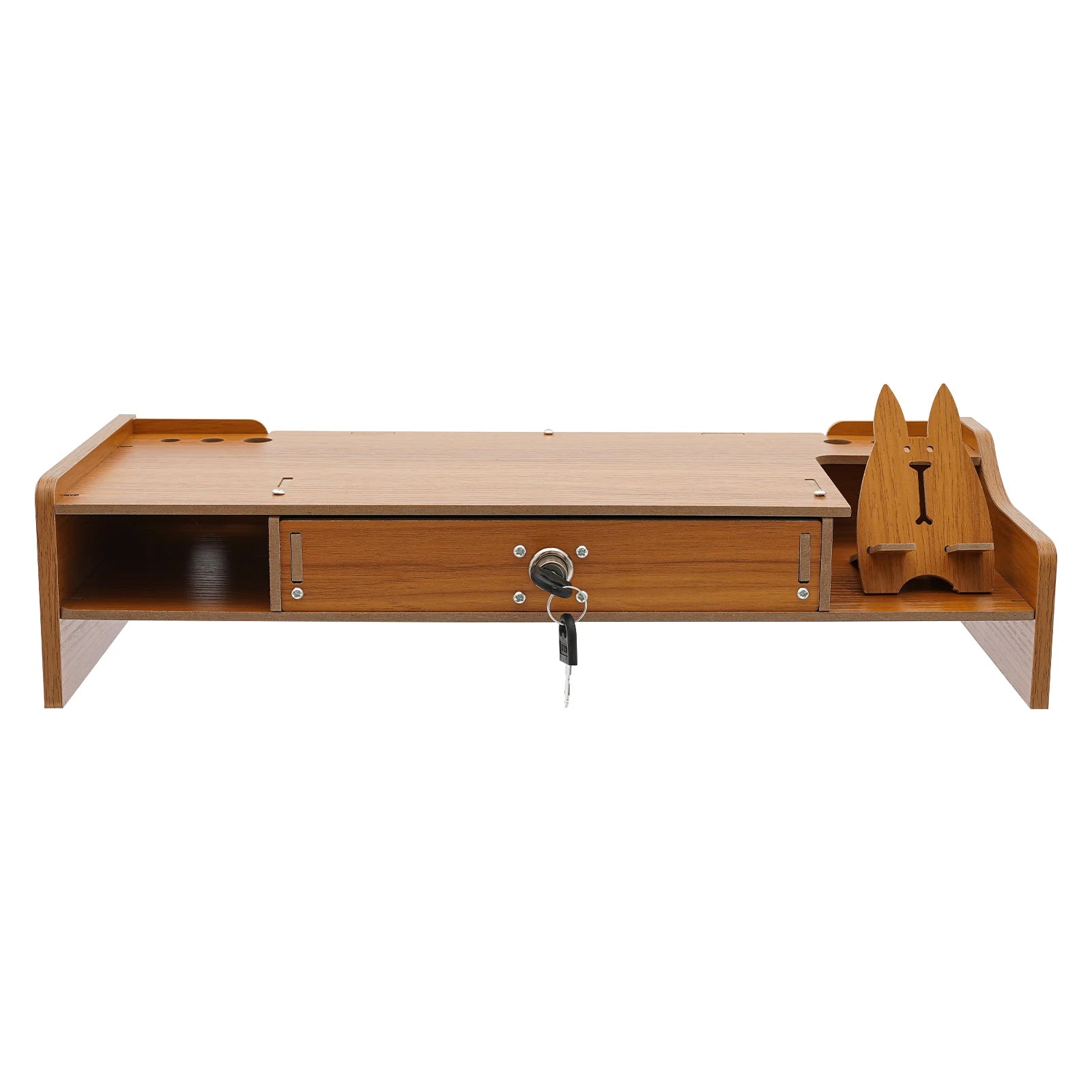 Wooden Monitor Riser Rack W Drawer Computer Laptop PC Stand Desk Organizer Desk Riser with 2 Compartments and Lockable