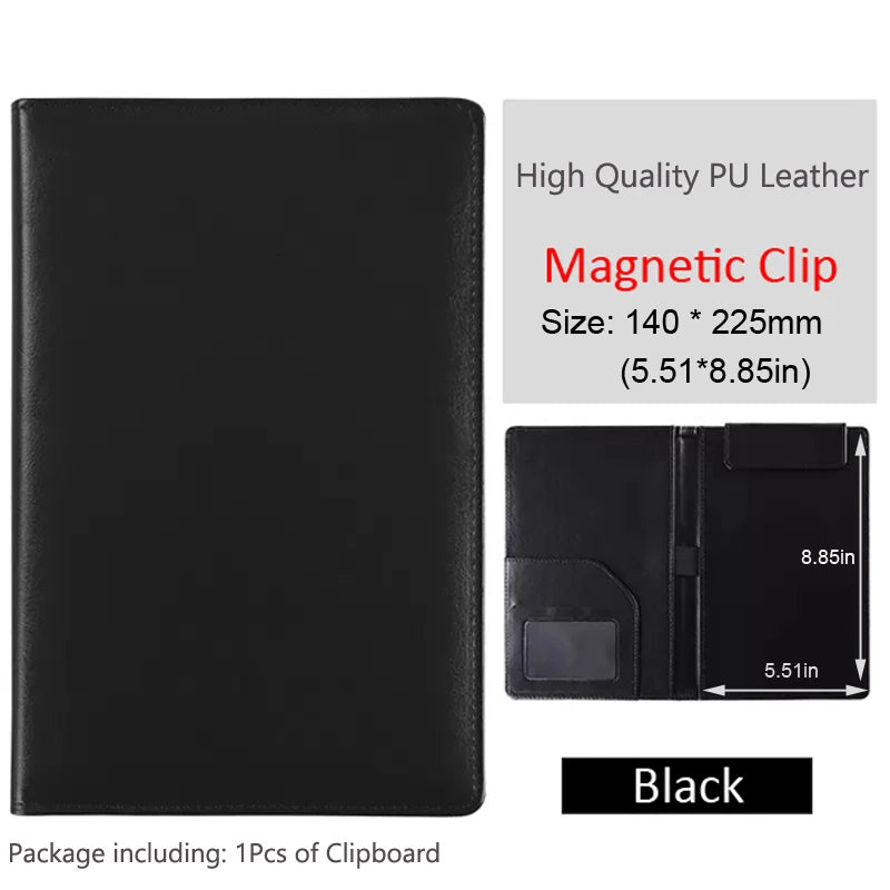B5 / A5 Black Leather Padfolio Portfolio File Folder Clipboard Document Holder Business Folder Writing Pad Clipboard