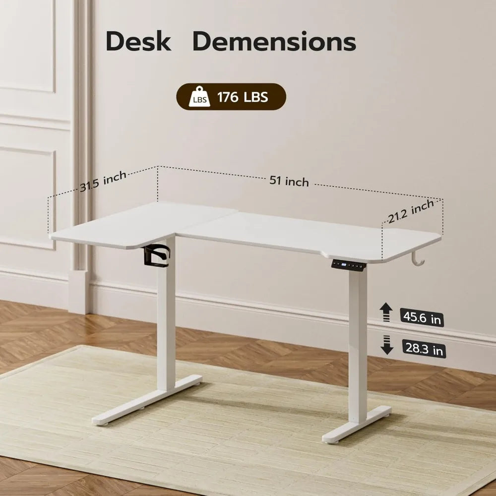 Adjustable Height L-Shaped Electric Desk for Home Office and Gaming: Sit-Stand Corner Desk - United States / White