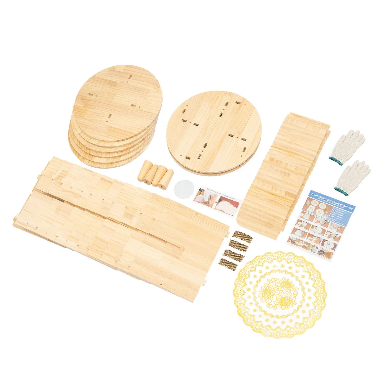 6-Tier 360° Rotating Bookshelf Pine Wood Storage Organizer for Kids Books Toys Home Decor