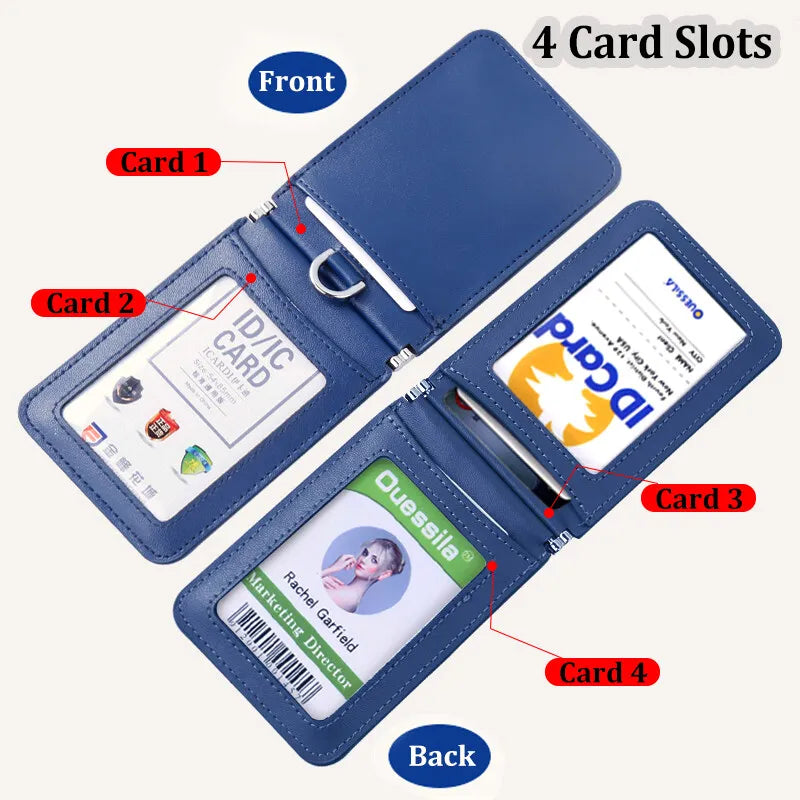 Top Grade Genuine Leather ID Badge Holder Business Cards Holders with Neck Lanyard Formal Staff Magnet Closed ID Card