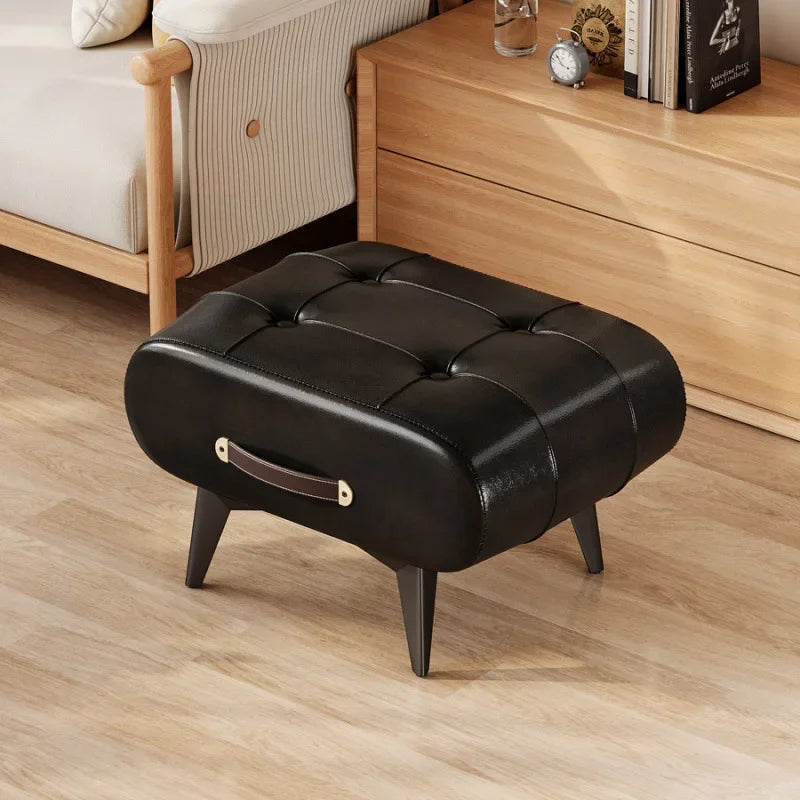 Foldable Foot Stool Extra Thick PU Leather & High-Density Foam Portable Ottoman for Living Room/Bedroom/Office Non-Slip