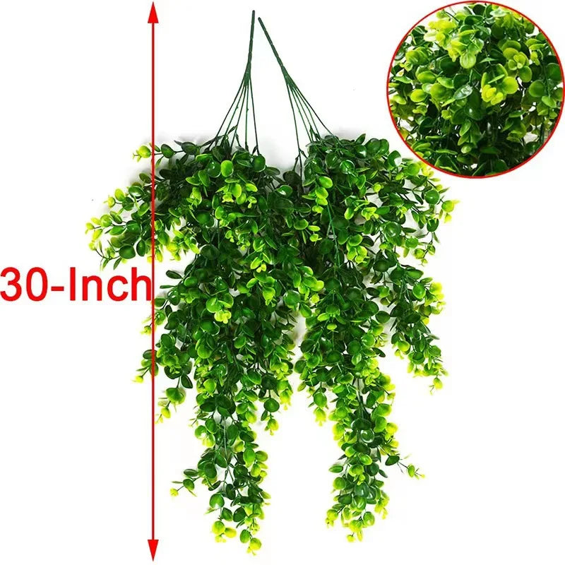 2Pcs Artificial Hanging Plants Fake Hanging Plant Faux Eucalyptus Leaf Greenery Vine Outdoor UV Resistant Plastic