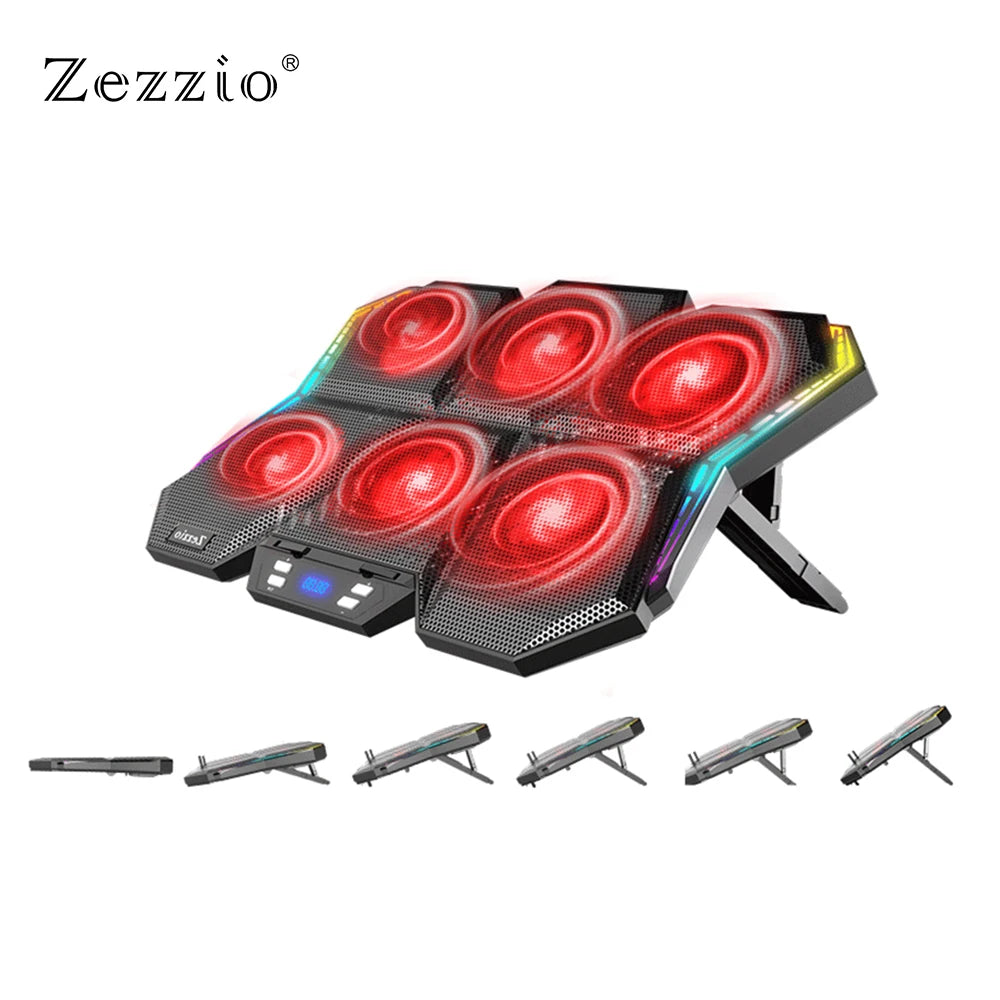 Zezzio ZLP-B6 Gaming RGB Laptop Cooler 2 USB Ports 6 Fan Gaming Led Light Notebook Cooler For 12-17Inch Laptop Cooling