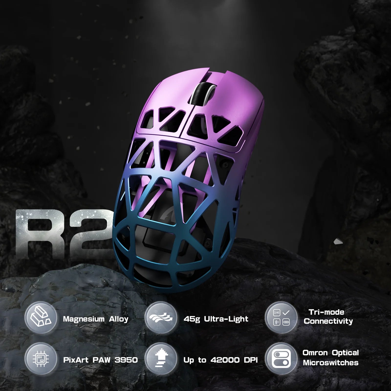 ATTACK SHARK R2 tri-mode programmable mouse ultra-light magnesium alloy PAW3950 42000 DPI optical sensor 8000Hz polling