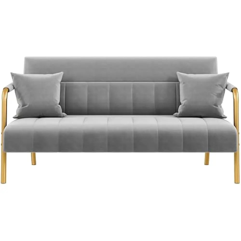 56.5’’ Luxurious Velvet Fabric Living Room sofa w/Gold-Tone Metal Arms and Legs for Livings Rooms Home Office Living