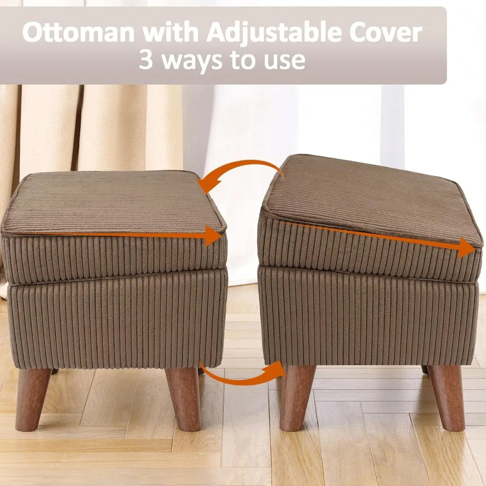 Storage Ottoman with Adjustable Lid Soft Step Stool Footrest and Seat Ottoman Foot Rest for Living Room Bedroom Dorm