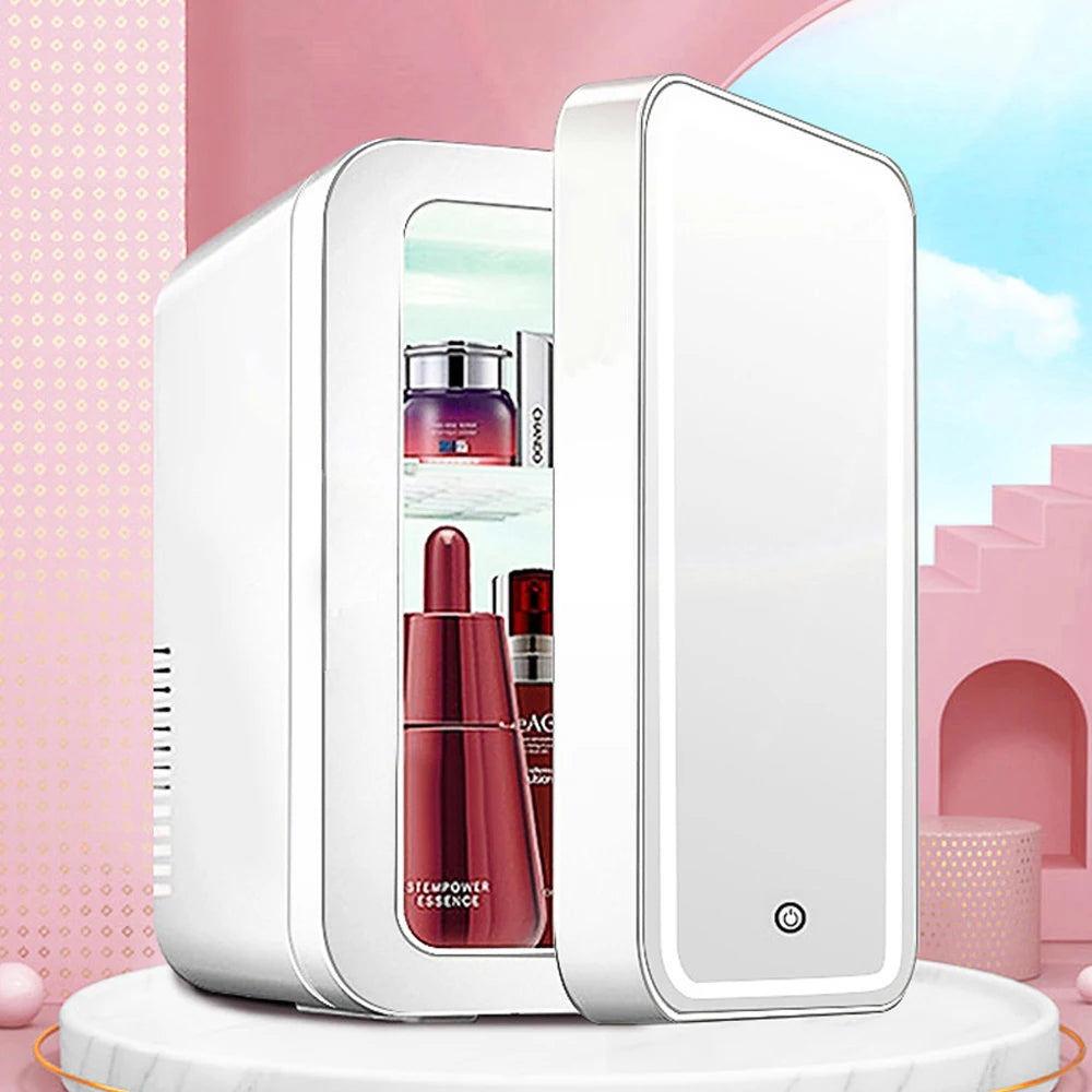 4L Mini Makeup Fridge WIth LED Light Mirror Portable Cosmetic Storage Refrigerator Keep fresh Cooler for Home Car Dual