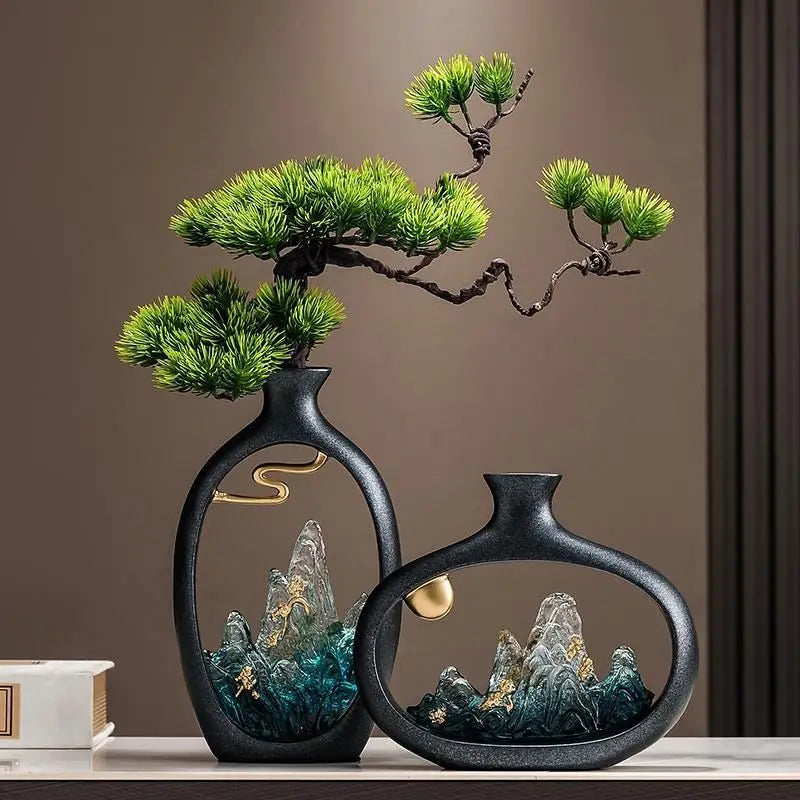 Vintage Fake Mountain Vase Artificial Plant Ornament Living Room TV Cabinet Welcome Pine Decoration Office Gift Home