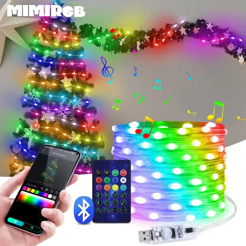 USB light Strip Smart RGB String Bluetooth Dream Color Light 5V Christmas Birthday Party Garland Decor Fairy Lights