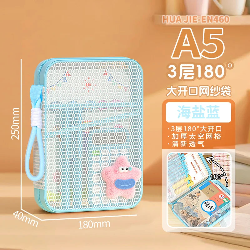 HUAJIE A4/A5 Zipper Document Bag Multi-Layer Subject File Folder Large Capacity Storage Bag with Handle for Students
