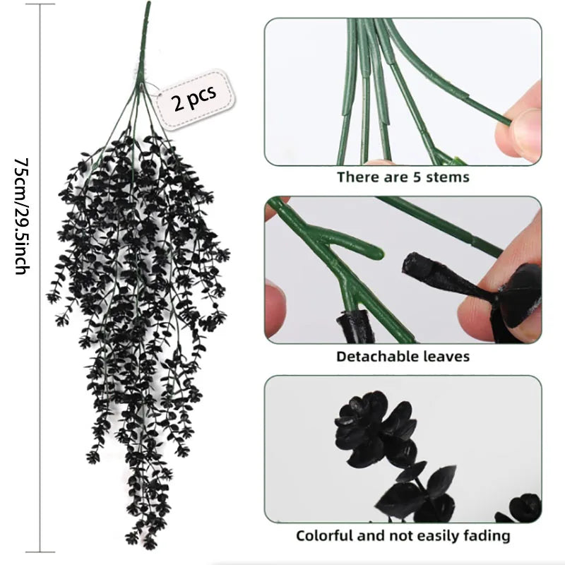 2pcs Artificial Plants Black Vines UV-Resistant Protection Hanging Fake Plants Outdoor Indoor Home Garden Halloween