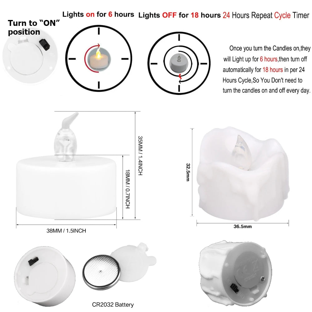Flameless Flickering LED Tea Lights with Timer 6 Hours On & 18 Hours Off in 24Hours Cycle Automatically LED Votive