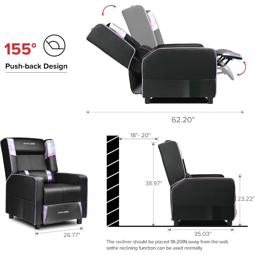 Gaming Recliner Chair: Modern PU Leather Sofa for Adults with Racing Style Ergonomics - United States / Purple