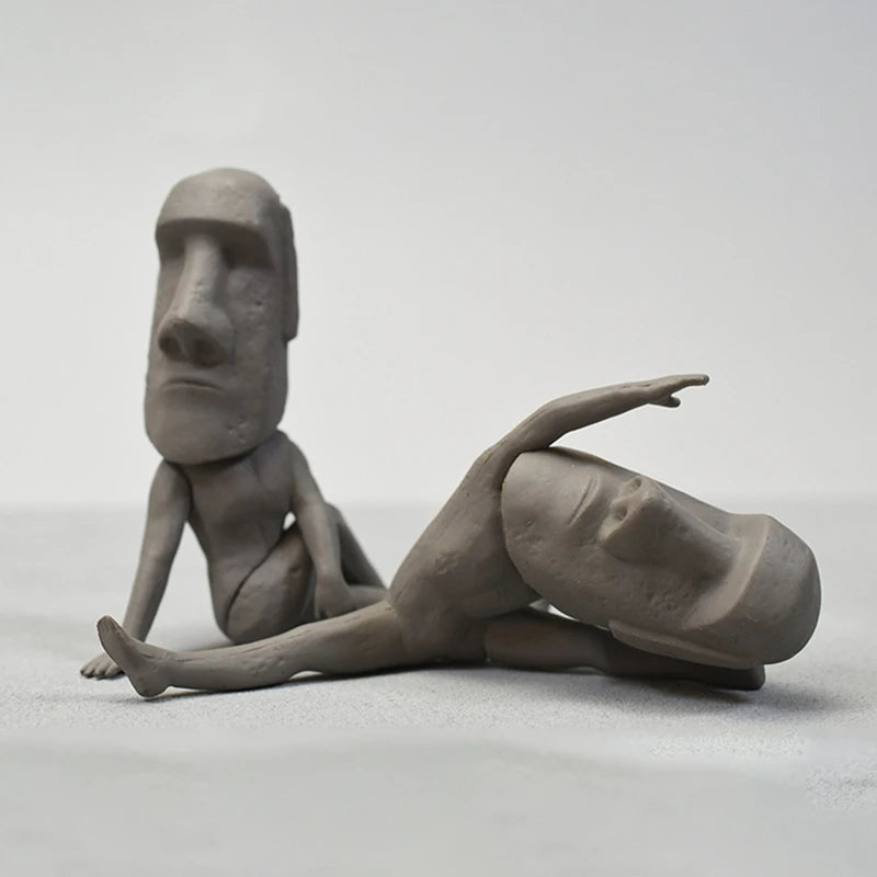 Creative Moai Statue Set Easter Island Moai Sculpture PVC Stretching Exercise Moai Decor Mini Desk Figurines Desktop