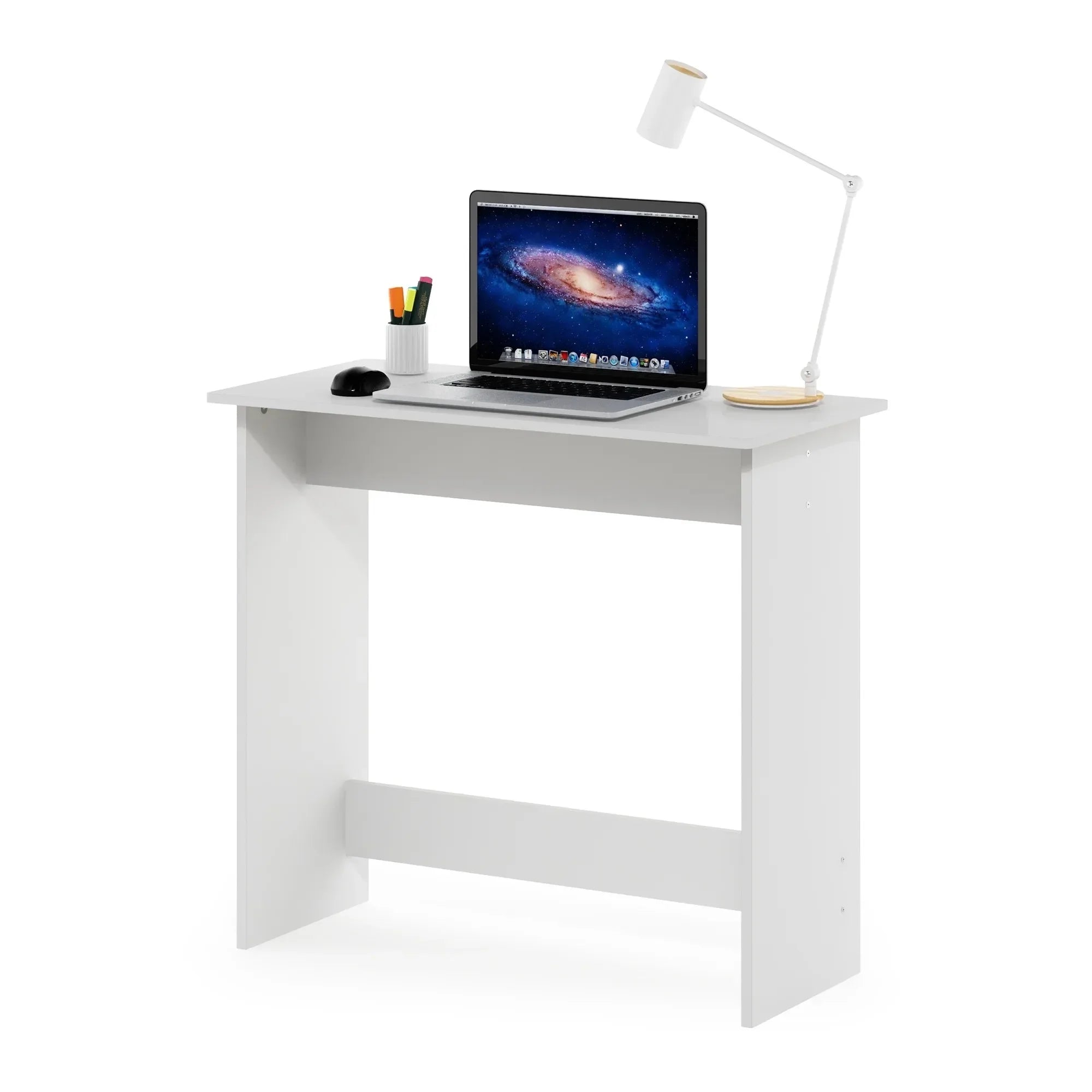 White Simplistic Study Table Compact Desk for Dorm Bedroom & Home Office Minimalist Design & Space Saving - United