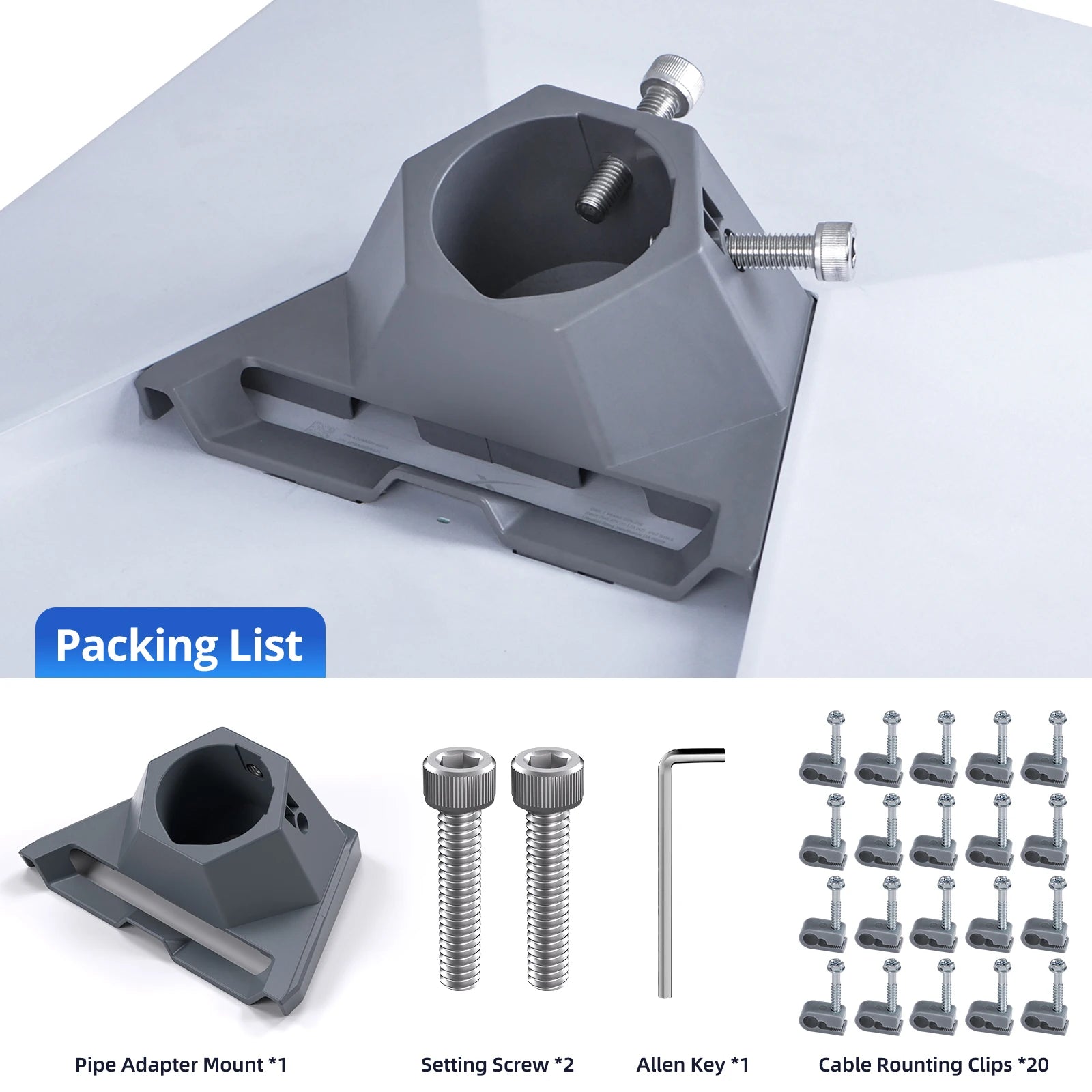 For Starlink Gen 3 Mount Pipe Adapter with 20pcs Clips for Starlink Gen3/V4 Mounting Plate Roof Mount Kit Pole Mount