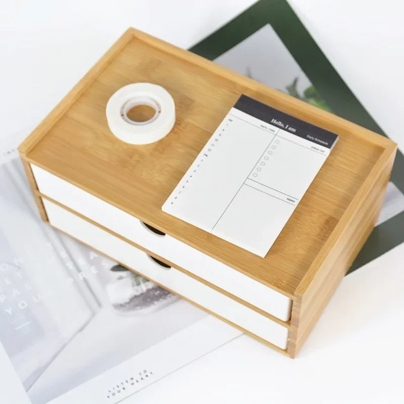 1/2/3 layer Wooden Desktop Drawer Storage Box Cabinet Organizer Supplies Jewelry Storage Box Gift Case Craft Bamboo