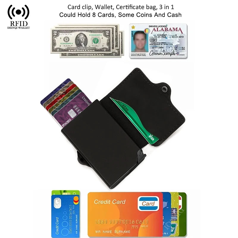 Split Genuine Leather Mens Slim Wallet Pop Up Credit Card Holder with RFID Blocking Money Clip Stylish Front Pocket