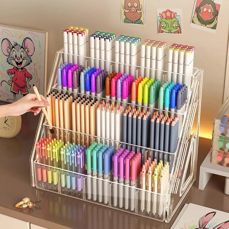 Watercolor pencil storage rack desktop large capacity acrylic partition stationery shop storage rack marker pen storage