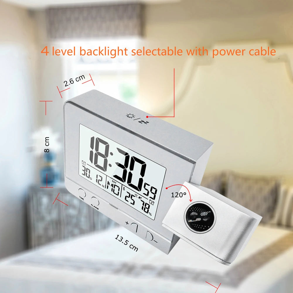 Projection Alarm Clock for Bedroom with Thermometer Hygrometer Digital Ceiling Clock Dimmable LED Display with USB