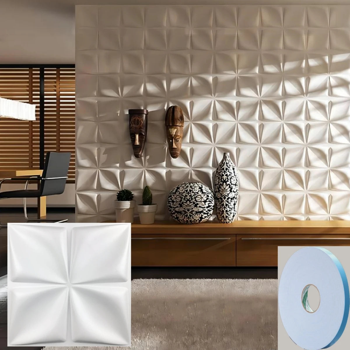 12/20/30pcs 3D pvc wall panels for indoor wall decoration for living room hall bedroom hotel office,including tape