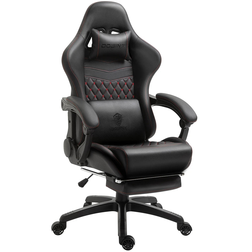 Dowinx Gaming/Office PC Chair with Footrest and Lumbar Support Vintage Style PU Leather High Back Adjustable Swivel