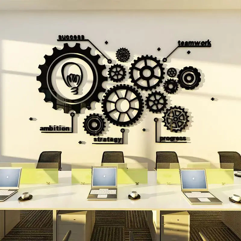 Industrial Style Gear Wall Sticker For Home Living Room Acrylic Office Culture Decor Decal Decorative Mirror Wallpaper