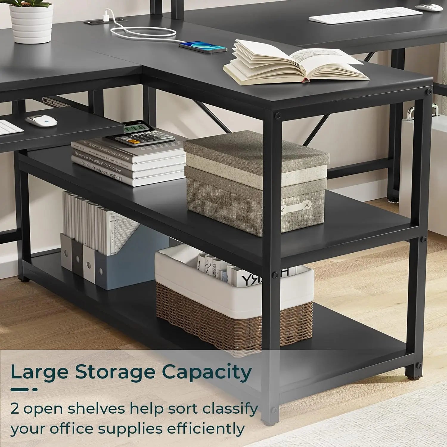 94.5 ’office computer desk 2-person game desk with storage keyboard tray power board with USB and monitor stand black