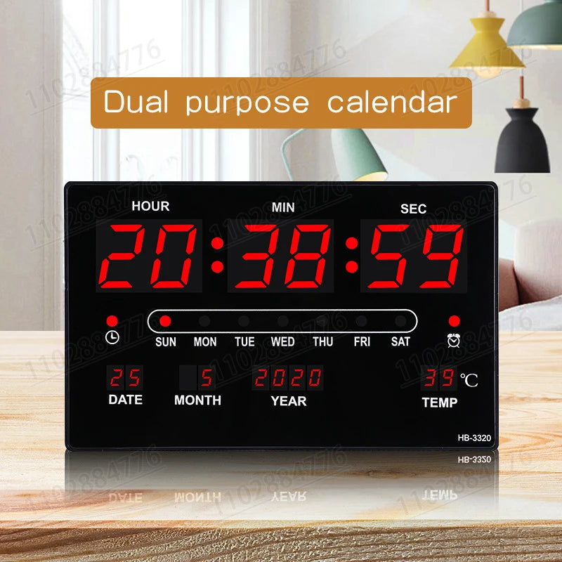 LED Digital Electronic Clock Backlight Large Digital Alarm Clock Temperature Calendar Bedroom Wall Calendar Clock
