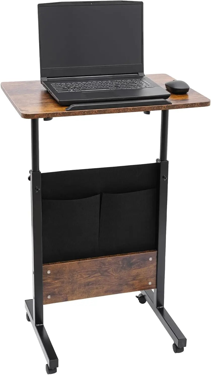 Rolling Computer Standing Desk Portable Laptop Desk 16’’ x 24’’ with Storage Bag Adjustable Height Computer Stand