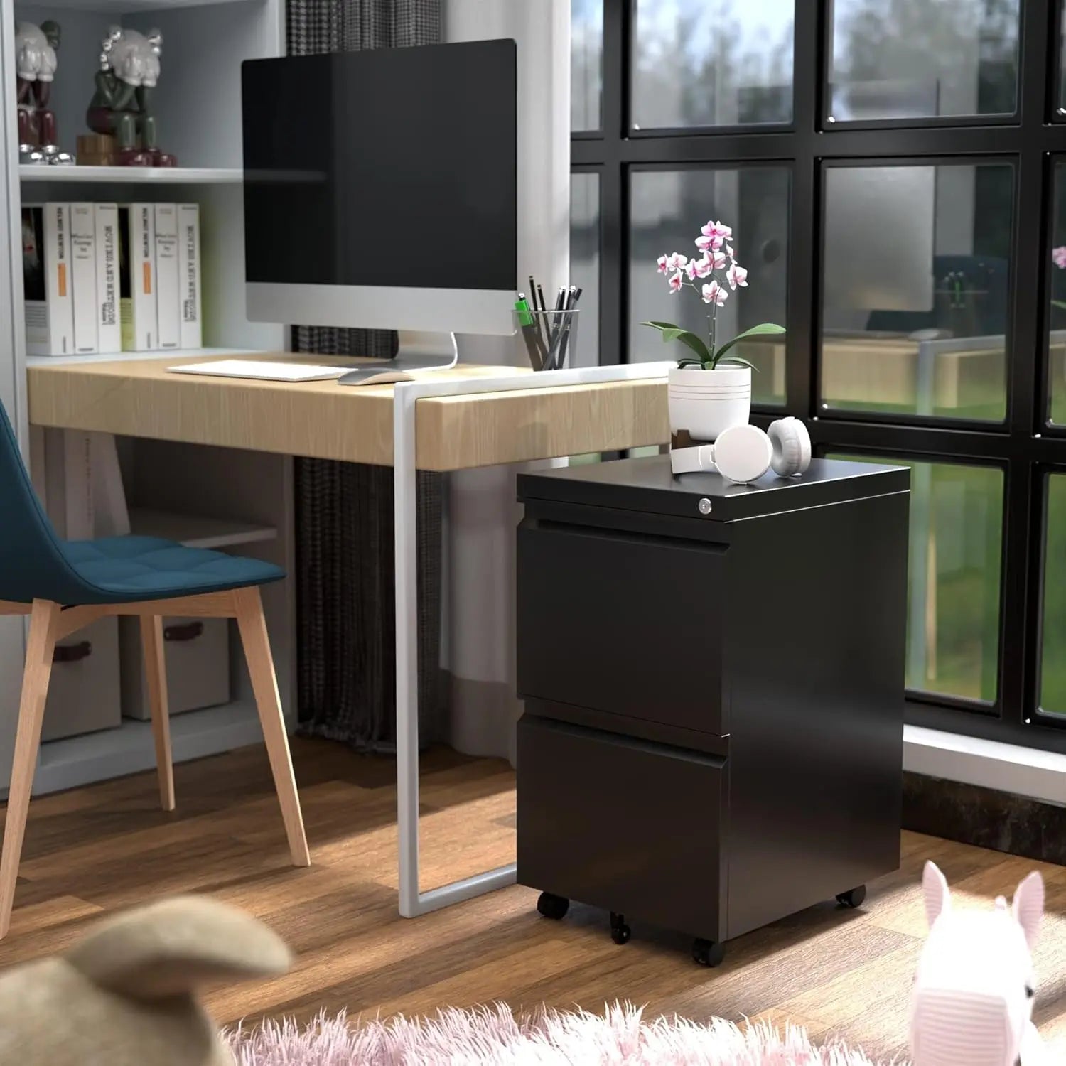 3 Drawer File Cabinet with Lock,Metal Filing Cabinet with Wheels for Home Office & Business Enterprise Legal/Letter