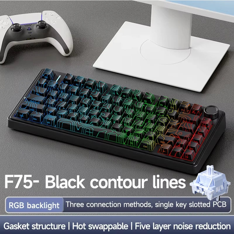 AULA F75 2.4G Wireless/Bluetooth/Wired Gaming Mechanical Keyboard RGB Customized 75% Layout Cherry Profile Gasket