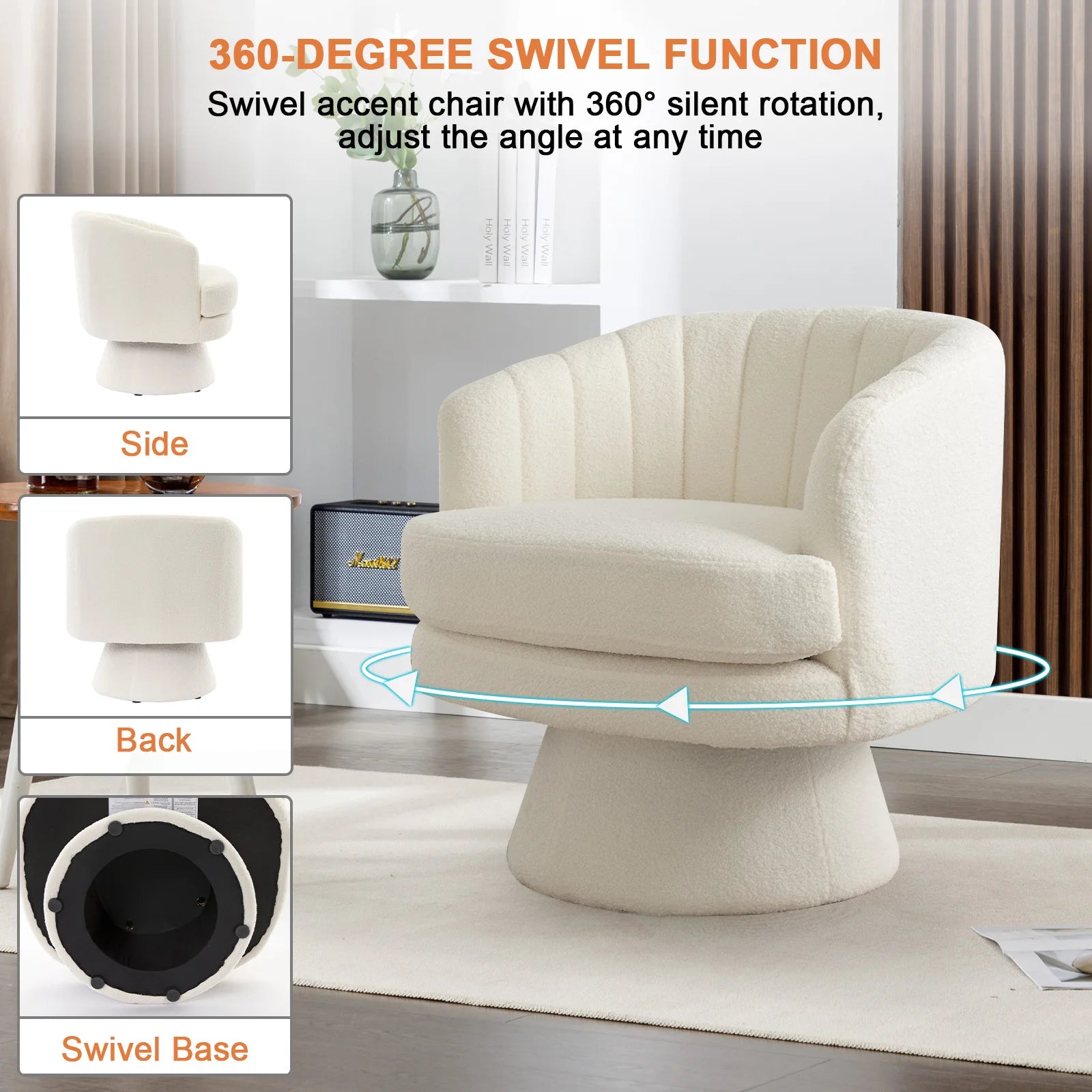Swivel Accent Chair with Armrest Modern 360 Degree Swivel Barrel Chair with Curve Back for Living Room,Bedroom,Waiting