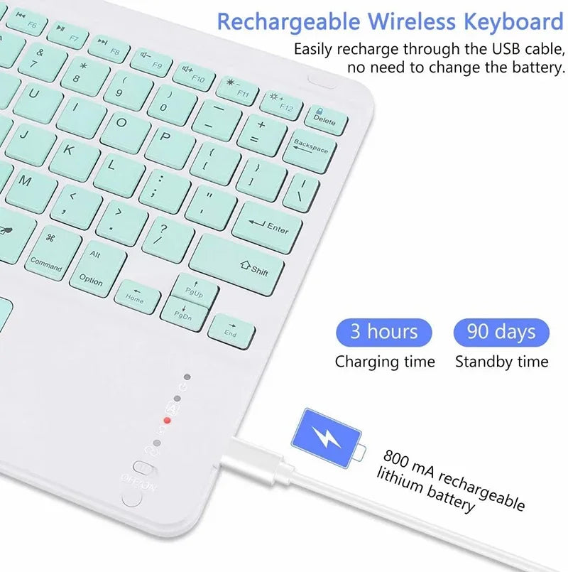 Spanish/English Bluetooth Keyboard 10 inch for iPad Air Pro Wireless Rechargeable Keyboard for Phone Tablet Laptop