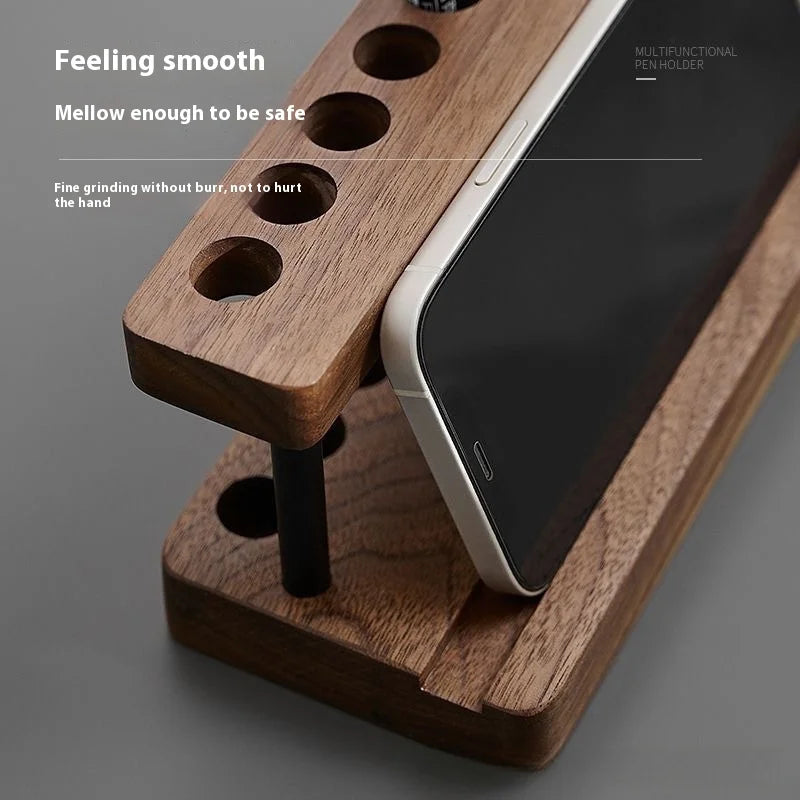 Retro Wooden Holder Office Desk Stationery Pen Storage Holder Multi Functional All in One Mobile Phone Stand Holder