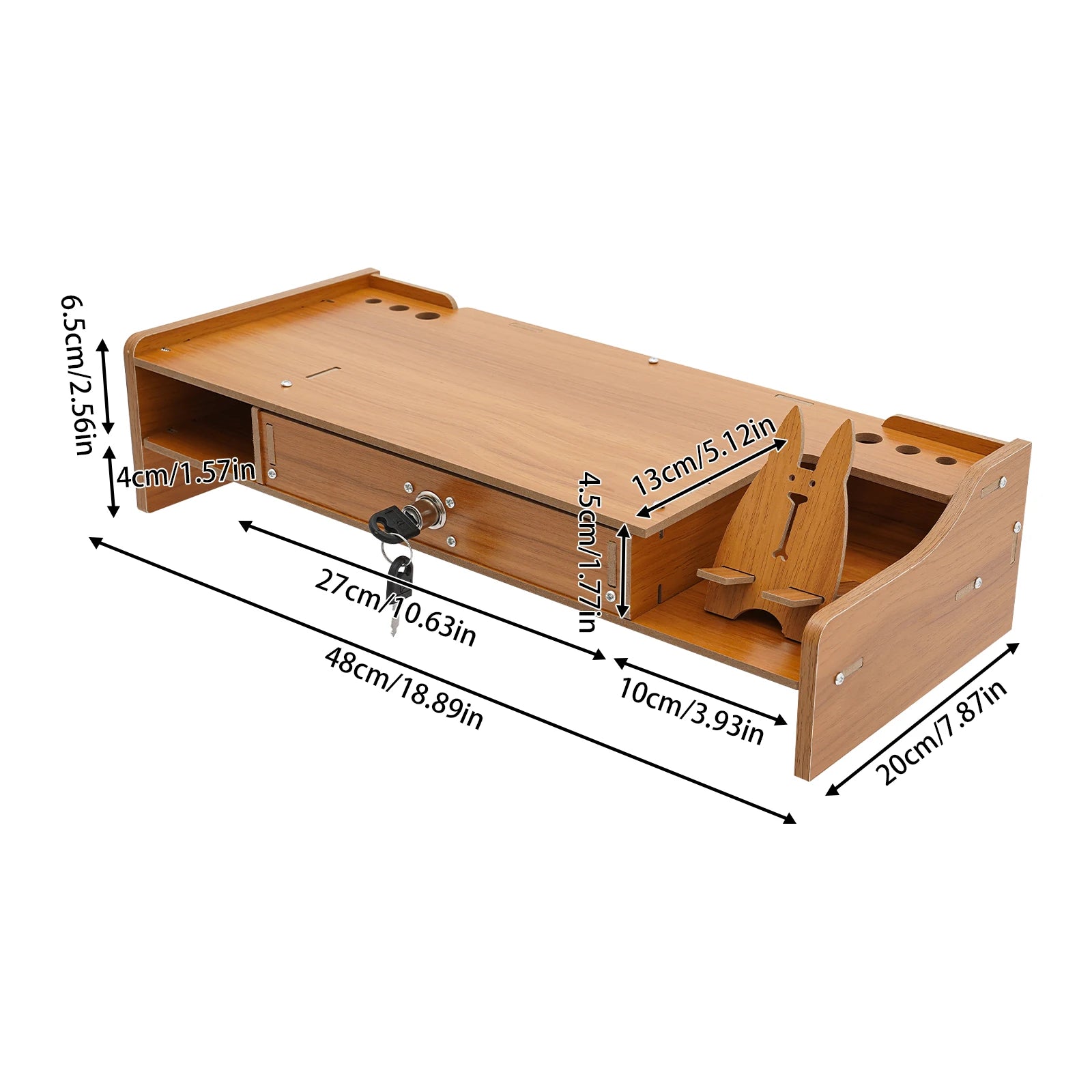 Wooden Monitor Riser Rack W Drawer Computer Laptop PC Stand Desk Organizer Desk Riser with 2 Compartments and Lockable