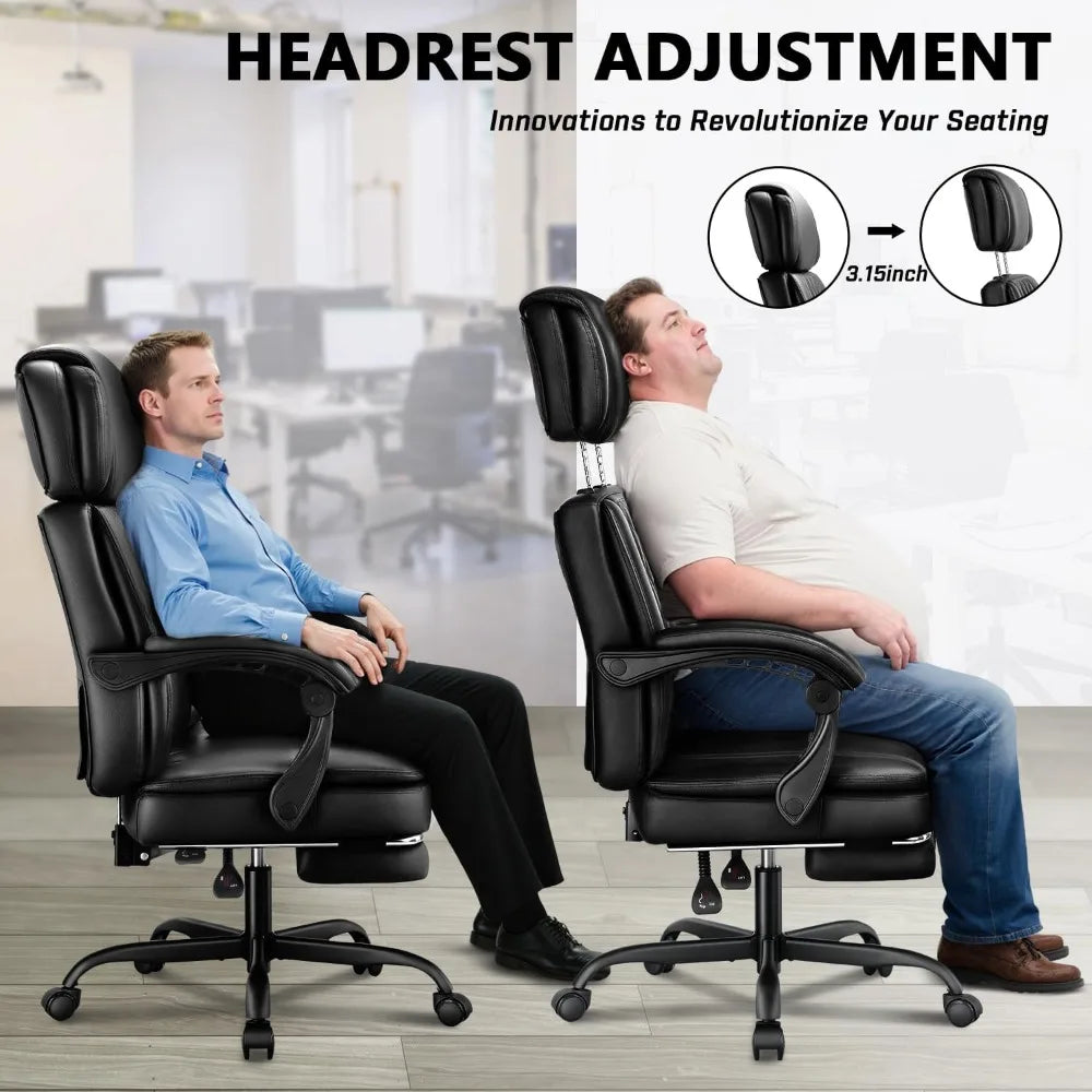 400lbs Executive Office Chair with Foot Rest for Heavy People Ergonomic Big and Tall Desk Chair with Adjustable Headrest