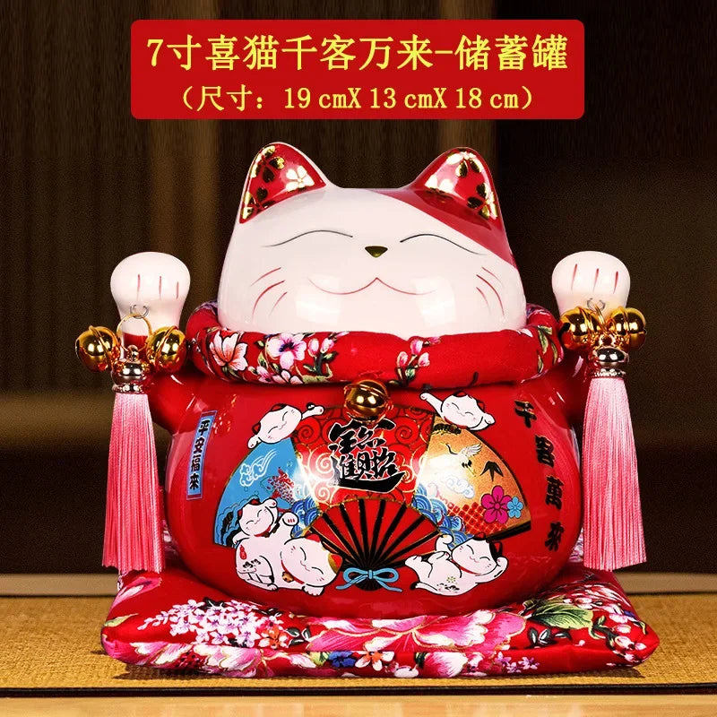 6/7inch Lucky Cat Piggy Bank Japanese Cat Crafts Cashier Display Ceramic Lucky Cat Desk Decoration Furniture Feng Shui
